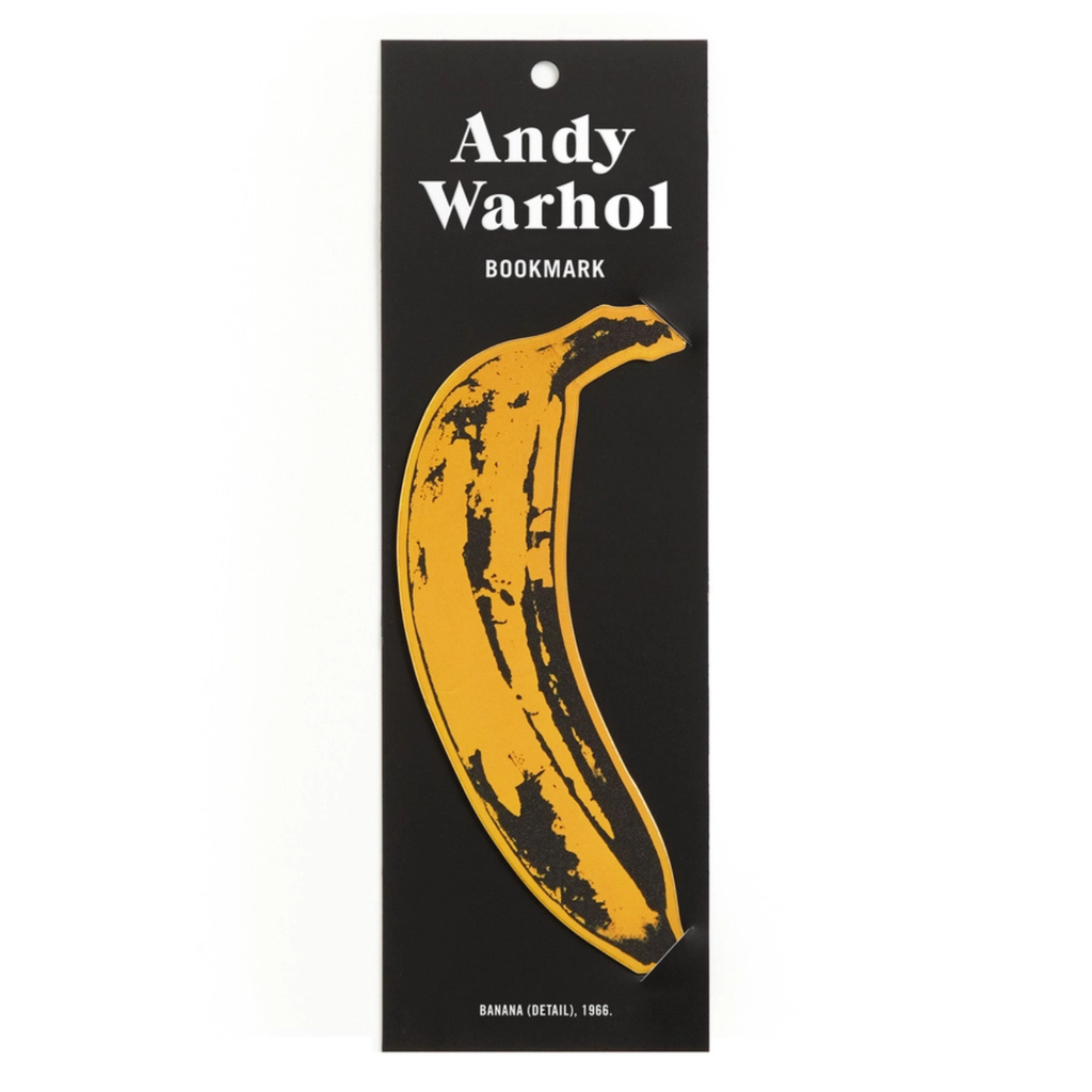 Andy Warhol bookmark with a yellow banana design on a black background