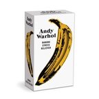 Andy Warhol Banana Stress Reliever packaging with a yellow banana design on a white background
