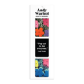 Packaged Andy Warhol magnetic bookmarks with floral designs and a quote on a white background