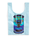Light blue reusable shopping bag with Campbell's Tomato Soup design on a white background
