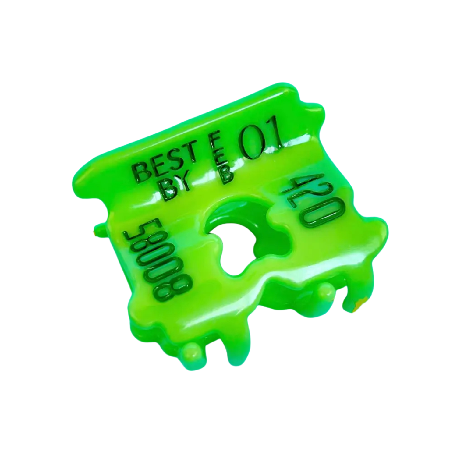 Green plastic hair claw clip that looks like a bread clip on a white background