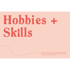 Text 'Hobbies + Skills' on a pink background with a question about learning French.