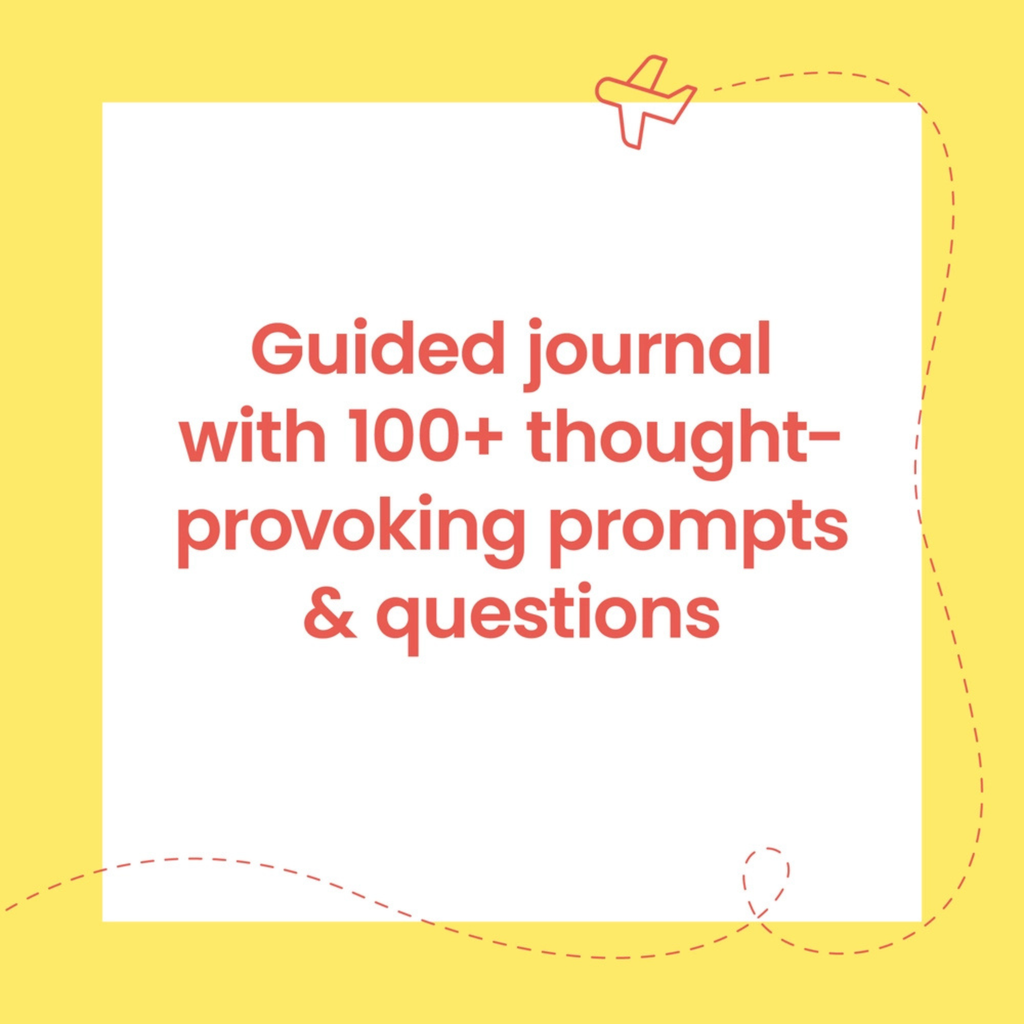 Guided journal with thought-provoking prompts on a yellow background