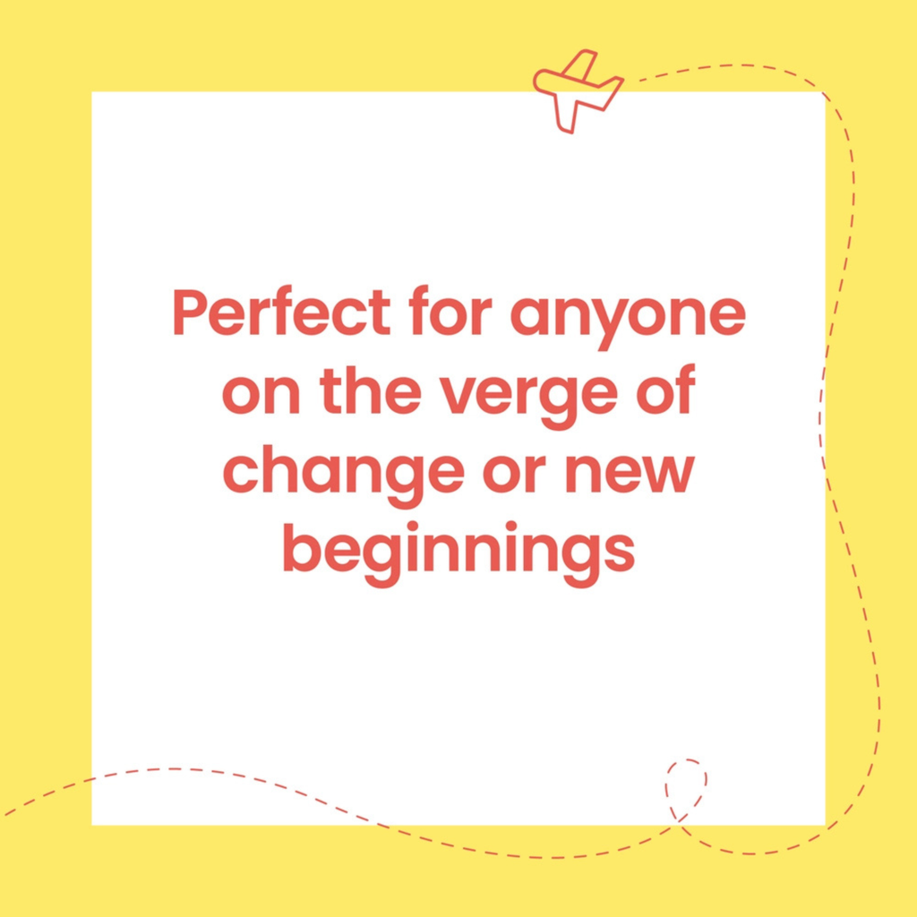 Motivational quote on a yellow background with text 'Perfect for anyone on the verge of change or new beginnings'.