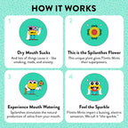 Educational infographic about Flintts Mints with cartoon characters and text on a teal background