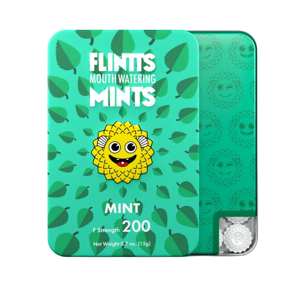 Flintts mint tin with a cartoon sun design on a white background