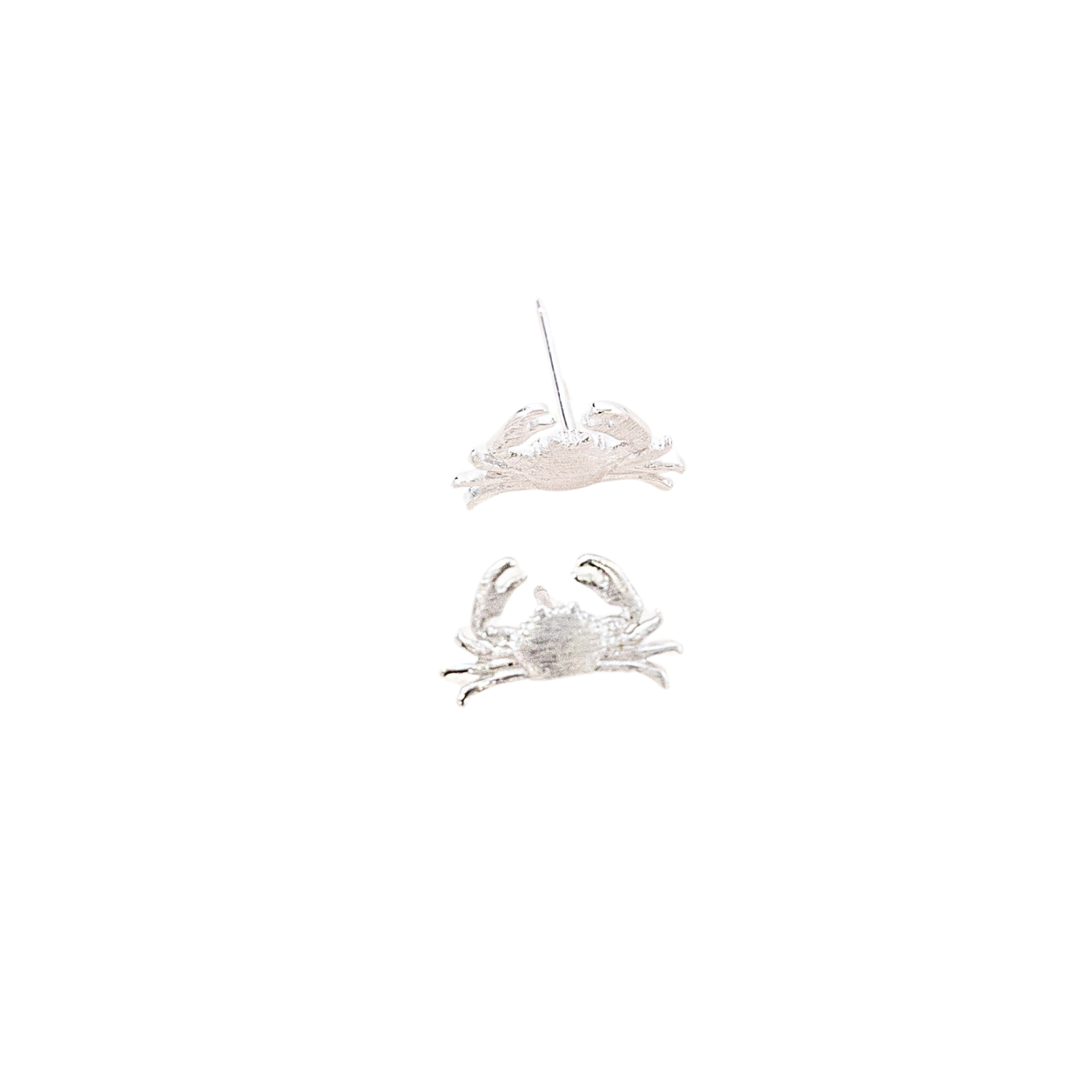A pair of silver-toned Maryland Blue Crab stud earrings, shown against a plain white background.