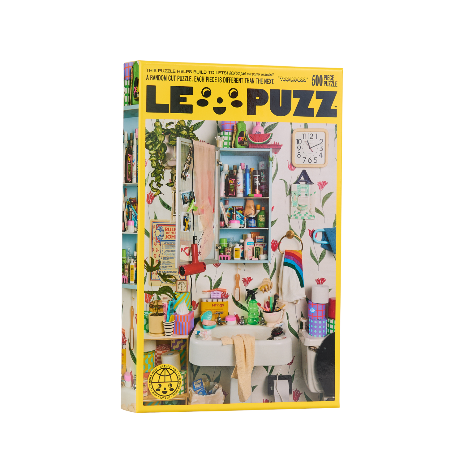 LE PUZZ puzzle box with colorful illustration of a messy bathroom on a white background