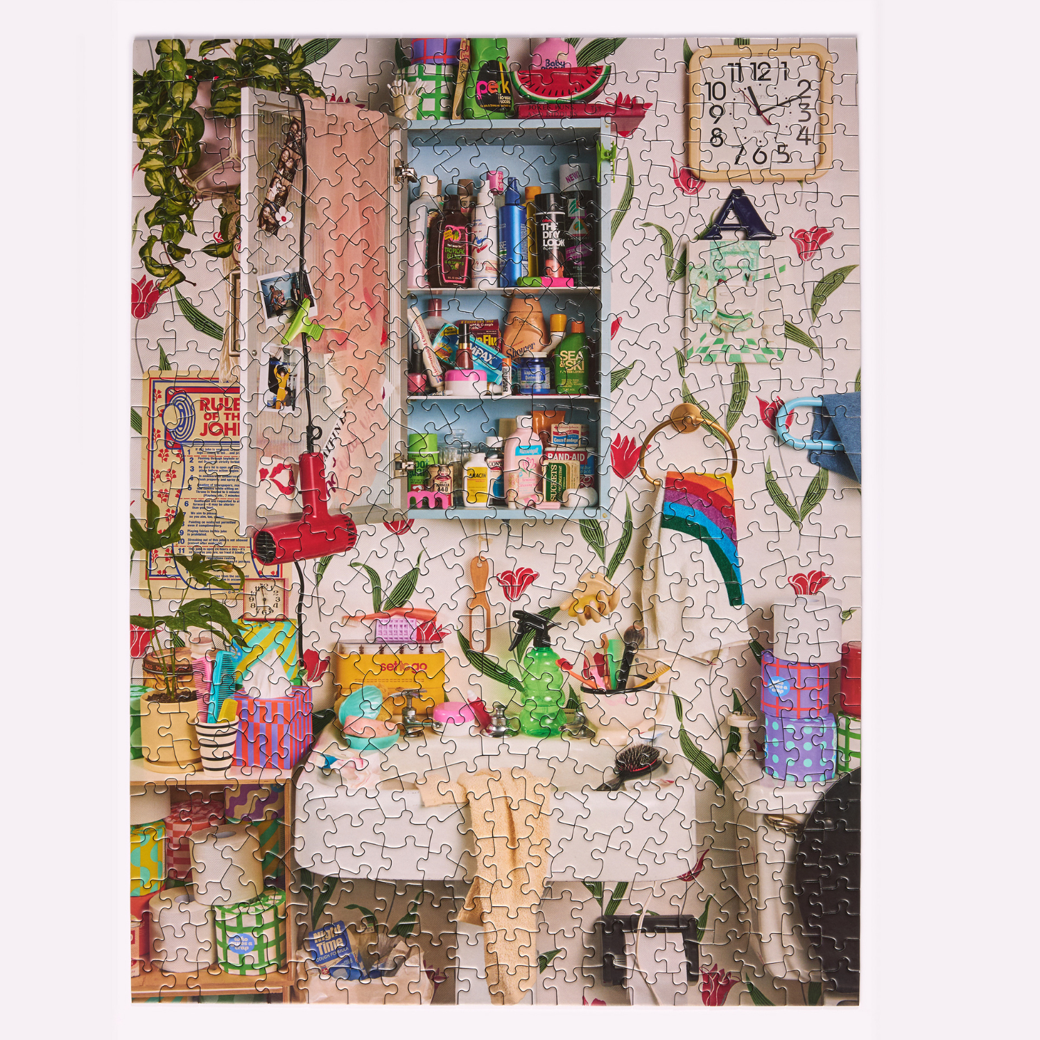 Jigsaw puzzle with a colorful bathroom design with shelves and decor