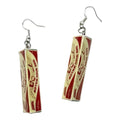 A pair of dangling earrings shaped like a One Wish Willow box featured in the horror movie Obsessed with silver fishhook ear wires, shown against a plain white background.