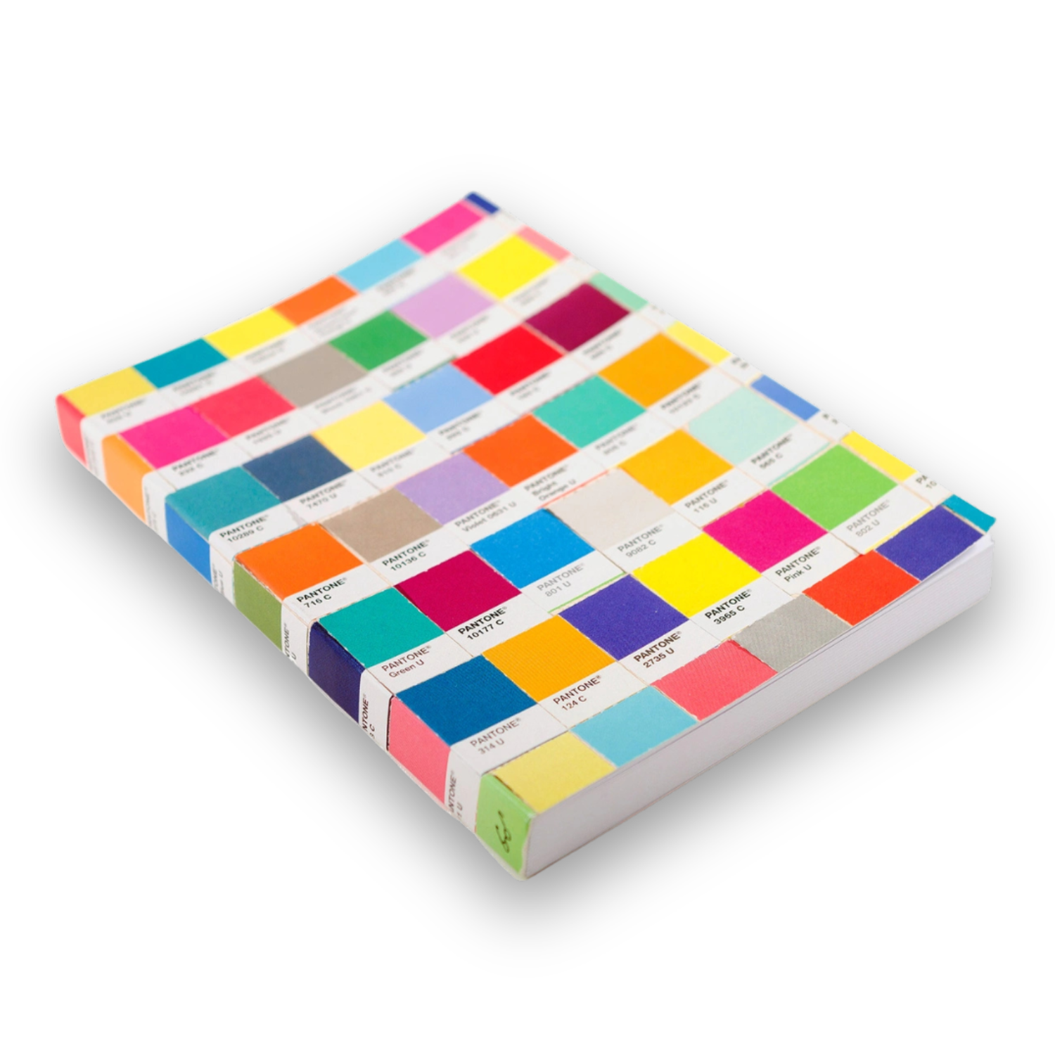 Journal with cover of Pantone color chip swatches on a white background 
