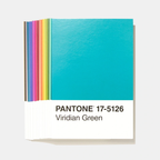 Pantone color swatch postcards with Viridian Green swatch on a white background
