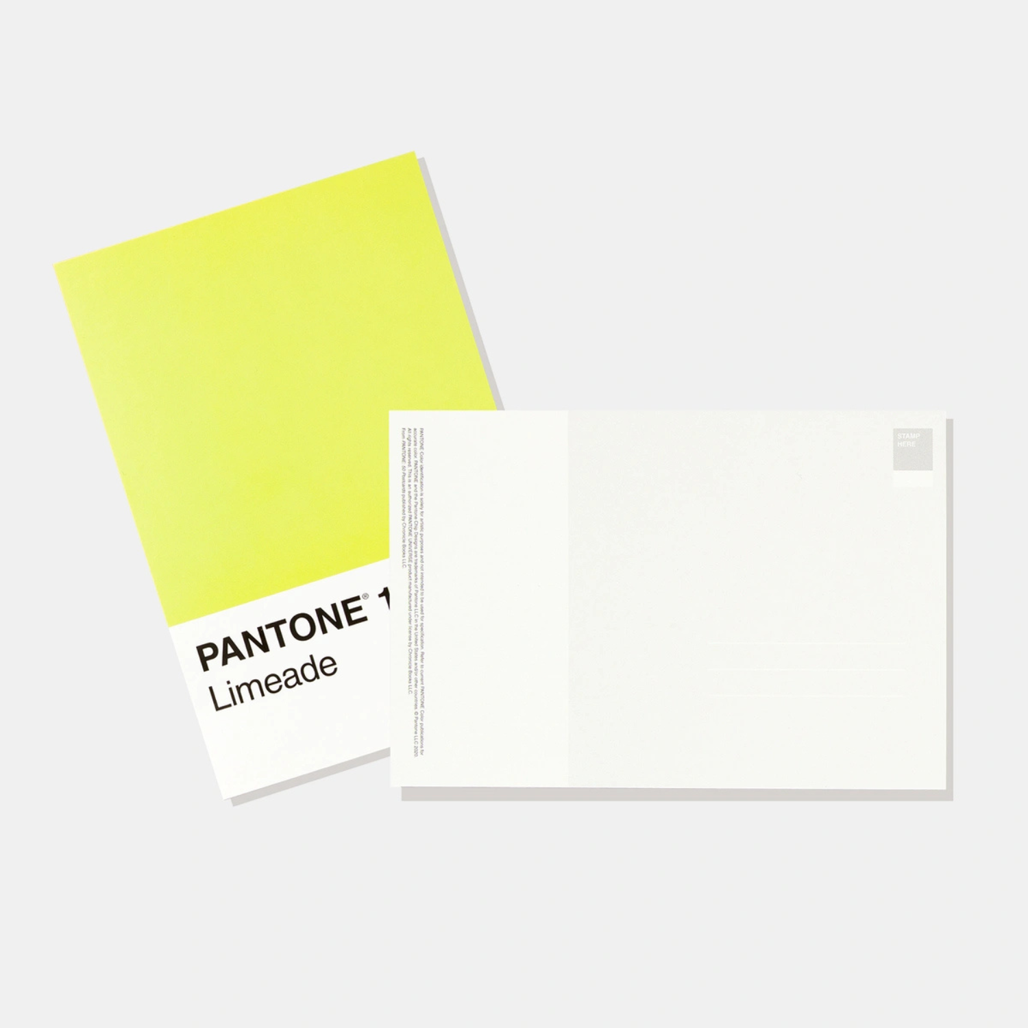Pantone color swatch postcard labeled 'Limeade' on a white background