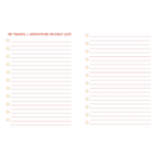 Travel and adventure bucket list template with checkboxes on a white background