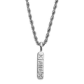Silver chain necklace with a Xanax bar pendant on a white background
