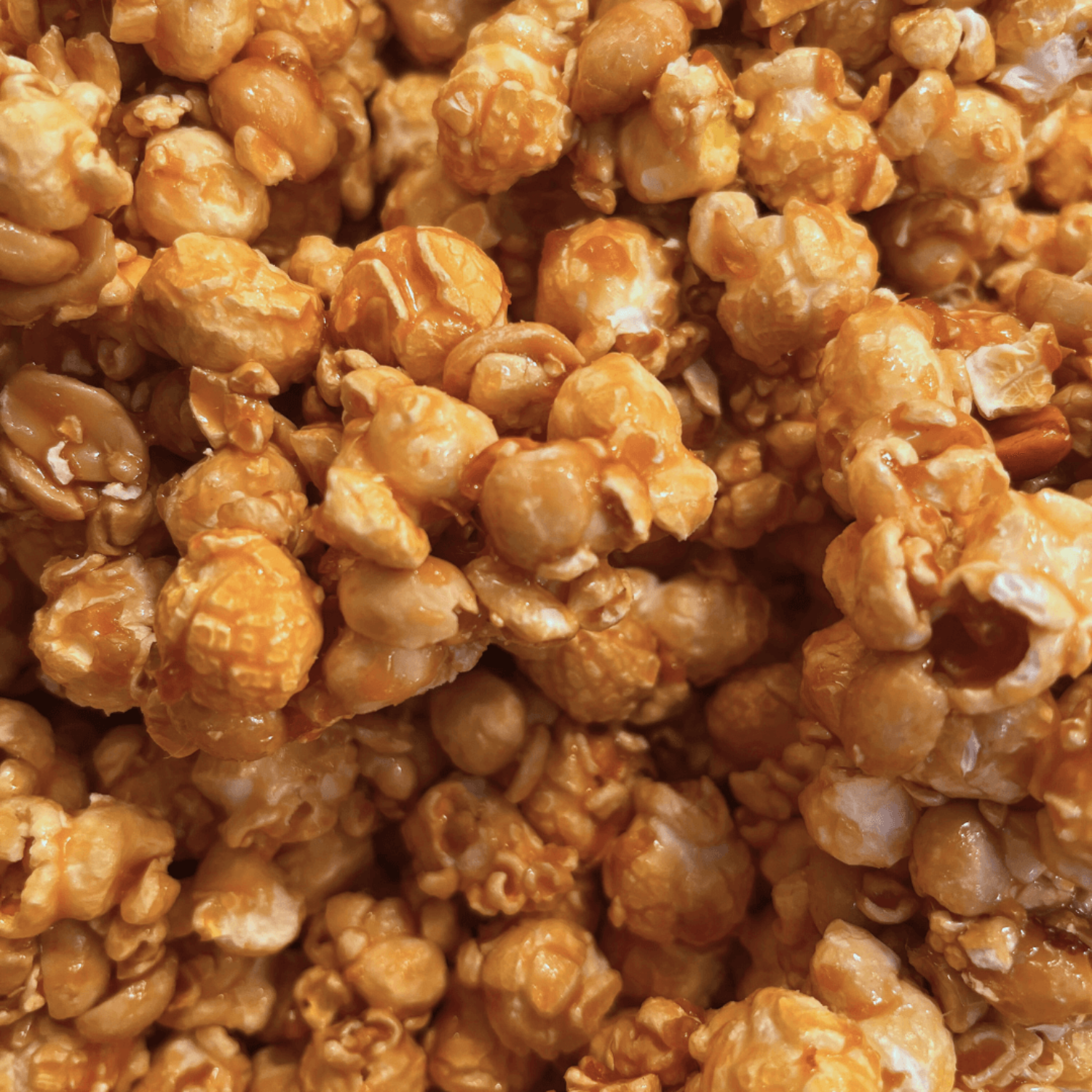 Close-up of caramel popcorn with peanuts